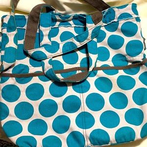 Thirty-One Metro Retro Fold-Over Teal Polka Dot